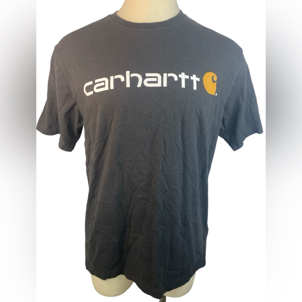 Carhartt Black Tee with White and Orange Logo Men’s Medium